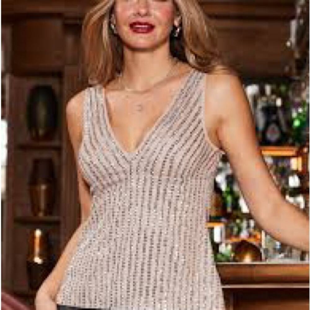 Adrianna Papell Sequin V-Neck Blouse